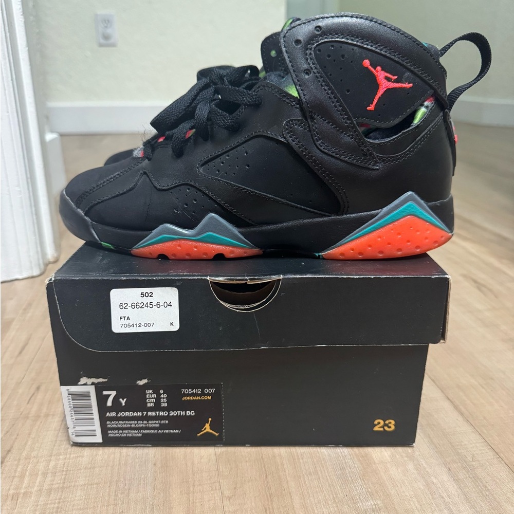 Nike Air Jordan 7 Retro Black with Teal & Orange Accents